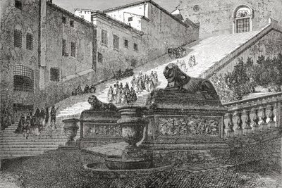 Portaat, jotka johtavat taivaan alttarin Pyhän Marian basilikaan, Rooma, Italia 1800-luvun lopulla. Teoksesta Italian Pictures by Rev. Samuel Manning, julkaistu noin vuonna 1890. tekijältä Reverend Samuel Manning