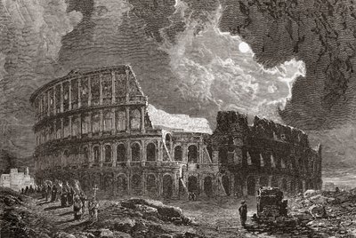 Colosseum, Rooma, Italia, kuunvalossa 1800-luvun lopulla. Teoksesta Italian Pictures by Rev. Samuel Manning, julkaistu noin vuonna 1890. tekijältä Reverend Samuel Manning