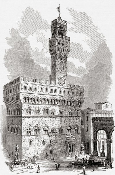 Palazzo Vecchio, Firenze, Toscana, Italia 1800-luvun lopulla. Teoksesta Italian Pictures by Rev. Samuel Manning, julkaistu noin vuonna 1890. tekijältä Reverend Samuel Manning