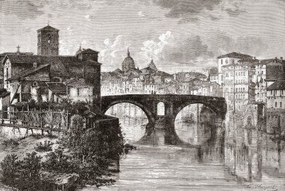 Pons Fabricius eli Ponte dei Quattro Capi ja Tiberin saari Roomassa, Italiassa 1800-luvun lopulla. Teoksesta Italian Pictures by Rev. Samuel Manning, julkaistu noin vuonna 1890. tekijältä Reverend Samuel Manning