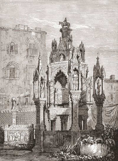 Scaligerin haudat, Verona, Italia 1800-luvun lopulla. Teoksesta Italian Pictures by Rev. Samuel Manning, julkaistu noin vuonna 1890. tekijältä Reverend Samuel Manning