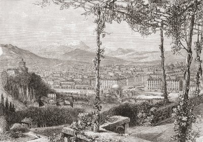 Torinossa Italiassa 1800-luvun lopulla. Teoksesta Italian Pictures by Rev. Samuel Manning, julkaistu noin vuonna 1890. tekijältä Reverend Samuel Manning