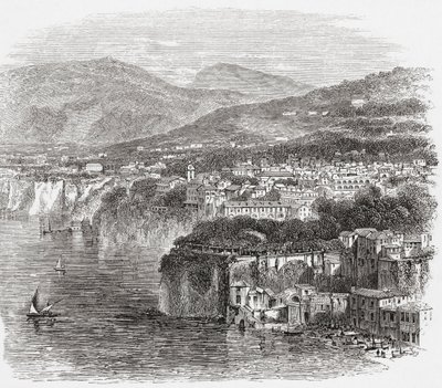 Näkymä Sorrentosta, Campaniasta, Etelä-Italiasta, 1800-luvun lopulla. Teoksesta Italian Pictures by Rev. Samuel Manning, julkaistu noin vuonna 1890. tekijältä Reverend Samuel Manning