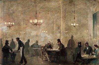Kahvila, c. 1860-65 (öljy peltille) tekijältä Ricardo Balaca y Canseco