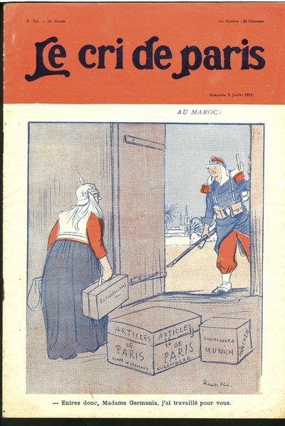 Kuva Ricardo Floresista (1878-1918) Le Cri de Paris -lehden kanteen, 07.09.11 - "" Anna niin rakas rouva, olen työskennellyt sinulle." - Saksa Preussi, Marokko, Maghreb - Germania tekijältä Ricardo Flores