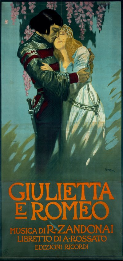 Juliste Riccardo Zandonain oopperaan Romeo ja Julia tekijältä Riccardo Zandonai