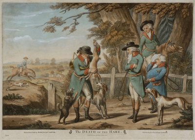 The Death of the Hare, painettu Bowles & Carverille, julkaistu vuonna 1796 (mezzotint) tekijältä Richard (after) Dighton