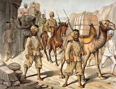 20. Bengalin (Punjab) syntyperäisen jalkaväen saattaja, Field Service Kit, 1880-luvun anglo-intialainen armeija (väri litho) tekijältä Richard (after) Simkin