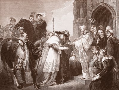 Kardinaali Wolsey Leicester Abbeyssa, kaiverrus R. Walther (litho) tekijältä Richard (after) Westall