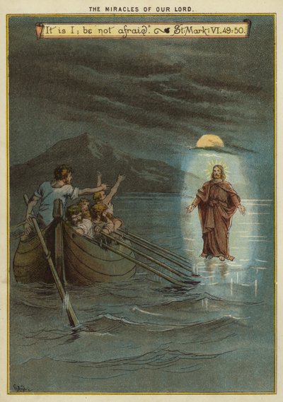 Kristuksen ihmeet: Jeesus kävelee veden päällä (chromolitho) tekijältä Richard Andre