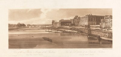 Näkymä Louvrelle ja Thuilleries-sillalle, otettu Pont Neufista. 1802; Kilpi 2 Pariisin Viewsista, levyn Emanuel Volume Tracing, B1981.25.2613 tekijältä Richard Banks Harraden