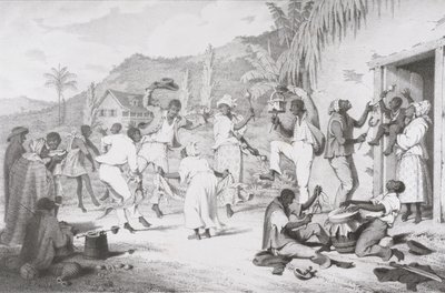 Black Dance, teoksesta "West India Scenery with Illustrations of Negro Character", painatus R. Jennings tekijältä Richard Bridgens