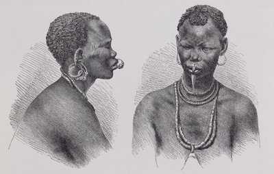 Morun nainen huulikoristeella, The History of Mankind, osa. III, prof. Friedrich Ratzel, 1898 tekijältä Richard Buchta