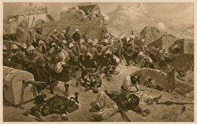 92. ylämaalaiset ja 2. gurkhat hyökkäsivät Gundi Mulla Sahibdadiin Kandaharin taistelun aikana Afganistanissa ja toisessa anglo-afganistanilaissodassa tekijältä Richard Caton II (after) Woodville