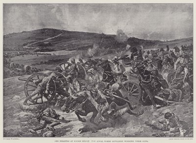 Katastrofi Koorn Spruitissa, Royal Horse Artillery työskentelee aseillaan (litho) tekijältä Richard Caton II (after) Woodville
