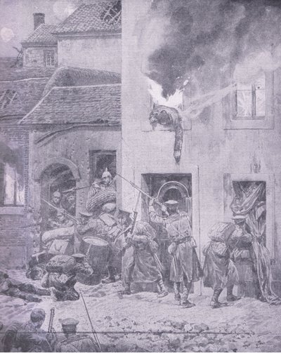 At grips with the foe: House to house fighting at Ypres, teoksesta History of the Great War Vol 3, julkaisija Waverley Book Co Limited, n. 1920. tekijältä Richard Caton Woodville
