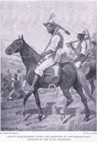 Native road menders, teoksesta After Pretoria: The Guerilla War, jonka on julkaissut Harmsworth Bros Limited, 1901. tekijältä Richard Caton Woodville