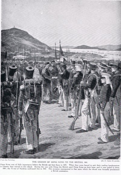 Hongkongin luovutus briteille, 1841, kuvitus teoksesta "Hutchinson