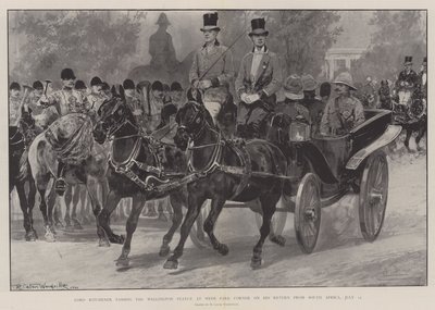 Lord Kitchener ohittaa Wellingtonin patsaan Hyde Park Cornerissa palatessaan Etelä-Afrikasta 12. heinäkuuta tekijältä Richard Caton Woodville junior