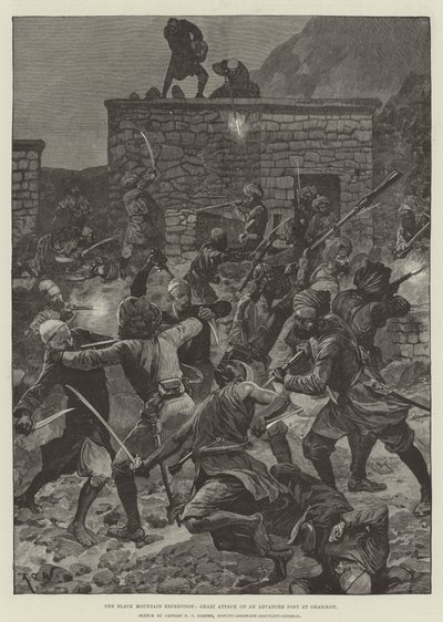 Black Mountain Expedition, Ghazi hyökkäys Advanced Post Ghazikotissa tekijältä Richard Caton Woodville junior