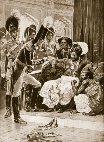 Britit Ceylonissa, kuvitus "Hutchinsonin tarinasta brittiläisestä kansasta", n. 1923 tekijältä Richard Caton Woodville junior