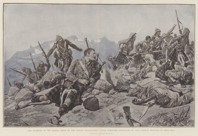 Gordon Highlandersin Dargai Ridge -myrsky, Piper Findlater jatkaa pelaamista, vaikka loukkaantui molemmissa jaloissa tekijältä Richard Caton Woodville junior