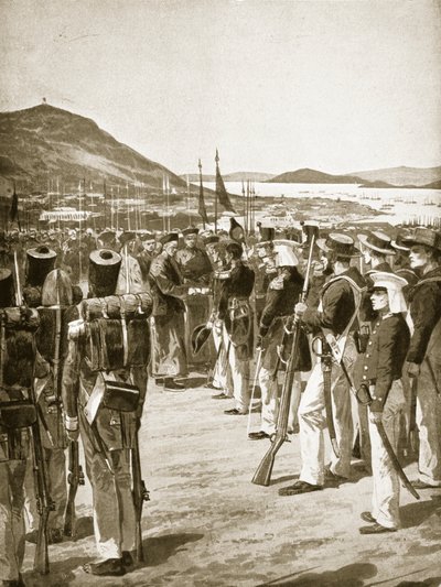Hongkongin luovutus briteille, 1841, kuvitus teoksesta "Hutchinson