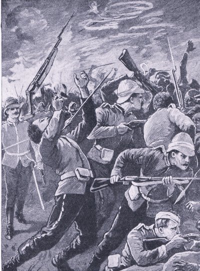 Rorkes Driftin puolustus, kuvitus teoksesta British Battles on Land and Sea , 1915. tekijältä Richard Caton Woodville junior