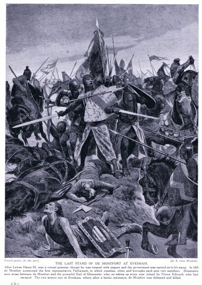 de Montfordin viimeinen asema Eveshamissa AD1265, 1920-luku. tekijältä Richard Caton Woodville junior