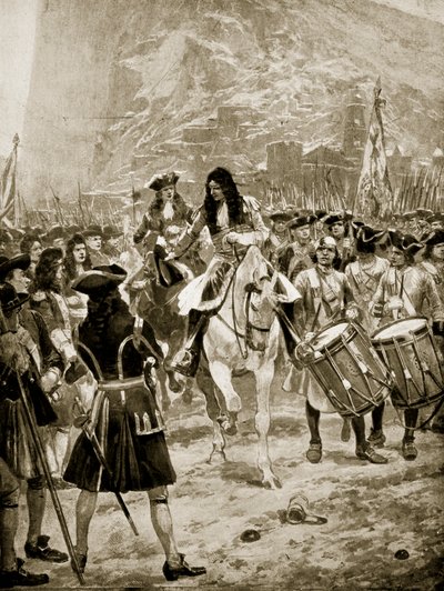 Gibraltarin antautuminen englantilaisille, 24. heinäkuuta 1704, kuvitus teoksesta "Hutchinson