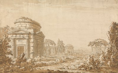 Klassinen italialainen maisema temppeleineen ja raunioineen akveduktin kanssa tekijältä Richard Cooper the Younger