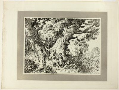 Vanhat puut vanhan miehen, tytön ja koiran kanssa, Specimens of Polyautographyn ensimmäisestä numerosta tekijältä Richard Corbould