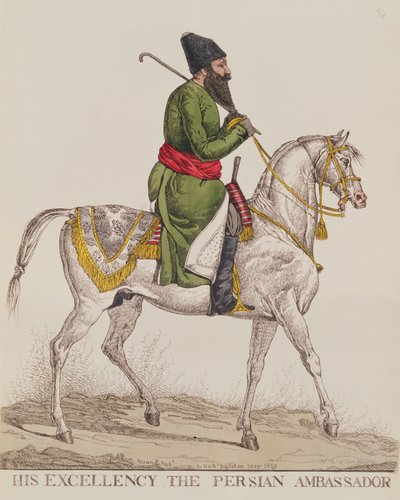 Hänen ylhäisyytensä Persian suurlähettiläs Mirza Abul Hassan Khan toisen suurlähettiläsvierailunsa aikana Lontoossa, 1819 (tulostus) tekijältä Richard Dighton