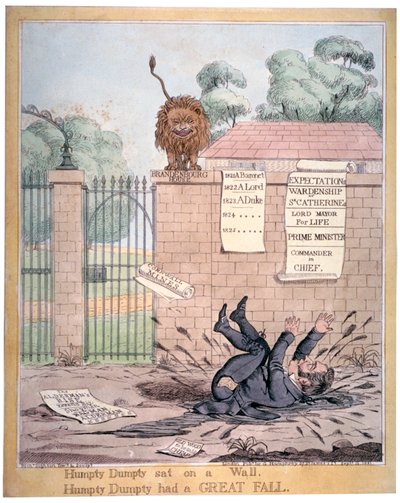 "Humpty Dumpty istui seinällä...", 1821 tekijältä Richard Dighton