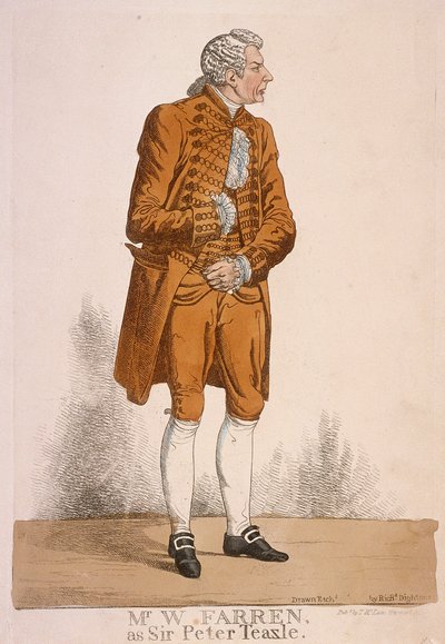 Näyttelijä William Farren Sir Peter Teazlen roolissa, 1824 tekijältä Richard Dighton