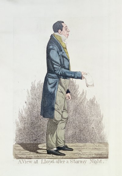 Näkymä Lloydsissa myrskyisen yön jälkeen, 1824 (värillinen etsaus) tekijältä Richard Dighton