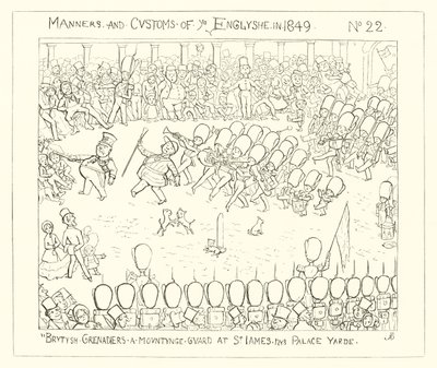 1849, British Grenadiers nostaa vartijaa St Jamesin palatsipihalle tekijältä Richard Doyle