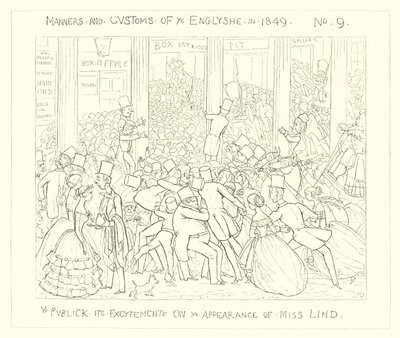 1849, Yleisö on innostunut Miss Lindin ilmestymisestä tekijältä Richard Doyle