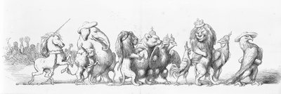 Suuressa näyttelyssä 1851 vierailevien maiden eläinsymbolit tekijältä Richard Doyle