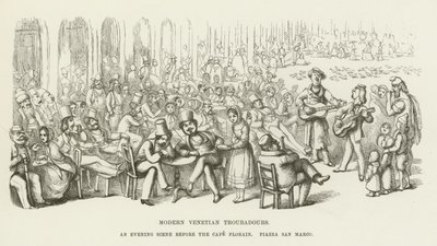 Modernit venetsialaiset trubaduurit, iltakohtaus ennen Cafe Floriania, Piazza San Marco tekijältä Richard Doyle