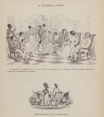 Sivu teoksesta The American Tour of Messrs Brown, Jones and Robinson (kaiverrus). tekijältä Richard Doyle