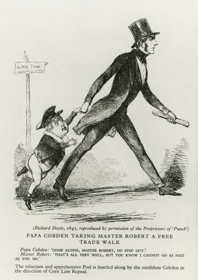 Papa Cobden vie mestari Robertin vapaakauppakävelylle, 1845 tekijältä Richard Doyle