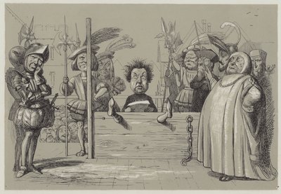Perkin Warbeck lukemassa tunnustustaan (akvatinta) tekijältä Richard Doyle