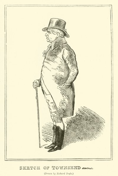 Luonnos Townsendista (kaiverrus) tekijältä Richard Doyle