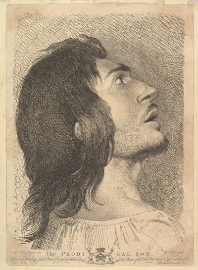 Tuhlaajapojan profiilin pää, 1766. tekijältä Richard Earlom