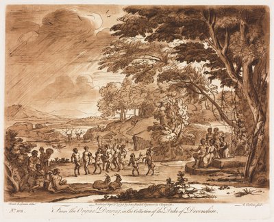 Liber Veritatis: Nro 108, Maisema satyyrien ja nymfien tanssiessa, 1775. tekijältä Richard Earlom