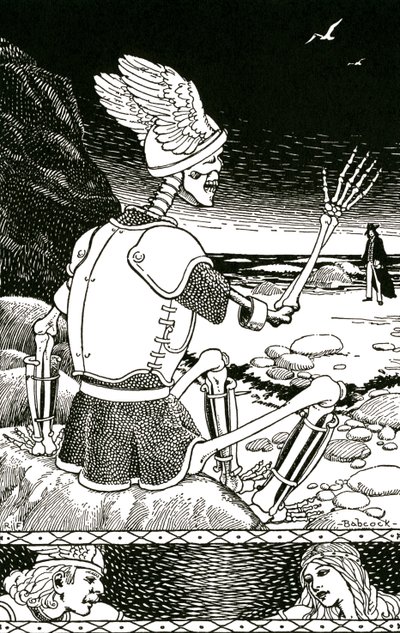 Kuolema luurankona hyvästelemässä miestä, n.1930 (litografia). tekijältä Richard Fayerweather Babcock