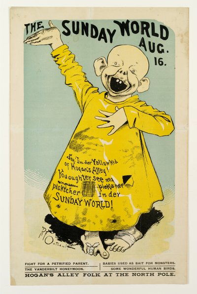 The Sunday World 16.8.: Sano, Im der Yellow Kid of Hogans Alley..., n. 1895-98 litografia. tekijältä Richard Felton Outcault