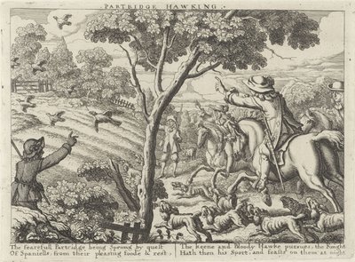 Jacht op patrijsvogels Partridge Hawking (otsikko esineessä) Jachtpartijen (sarjan nimi) Useita metsästys-, hawking- ja kalastustapoja englannin kielen mukaan (sarjan nimi) tekijältä Richard Gaywood (possibly)
