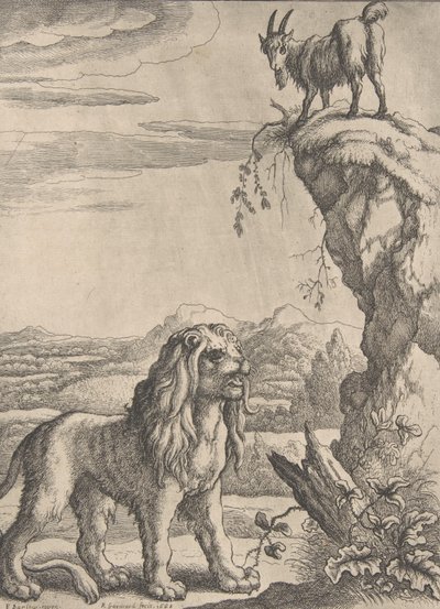 Lyon and the Kid, Ogilbyn Aesopics, 1668. tekijältä Richard Gaywood
